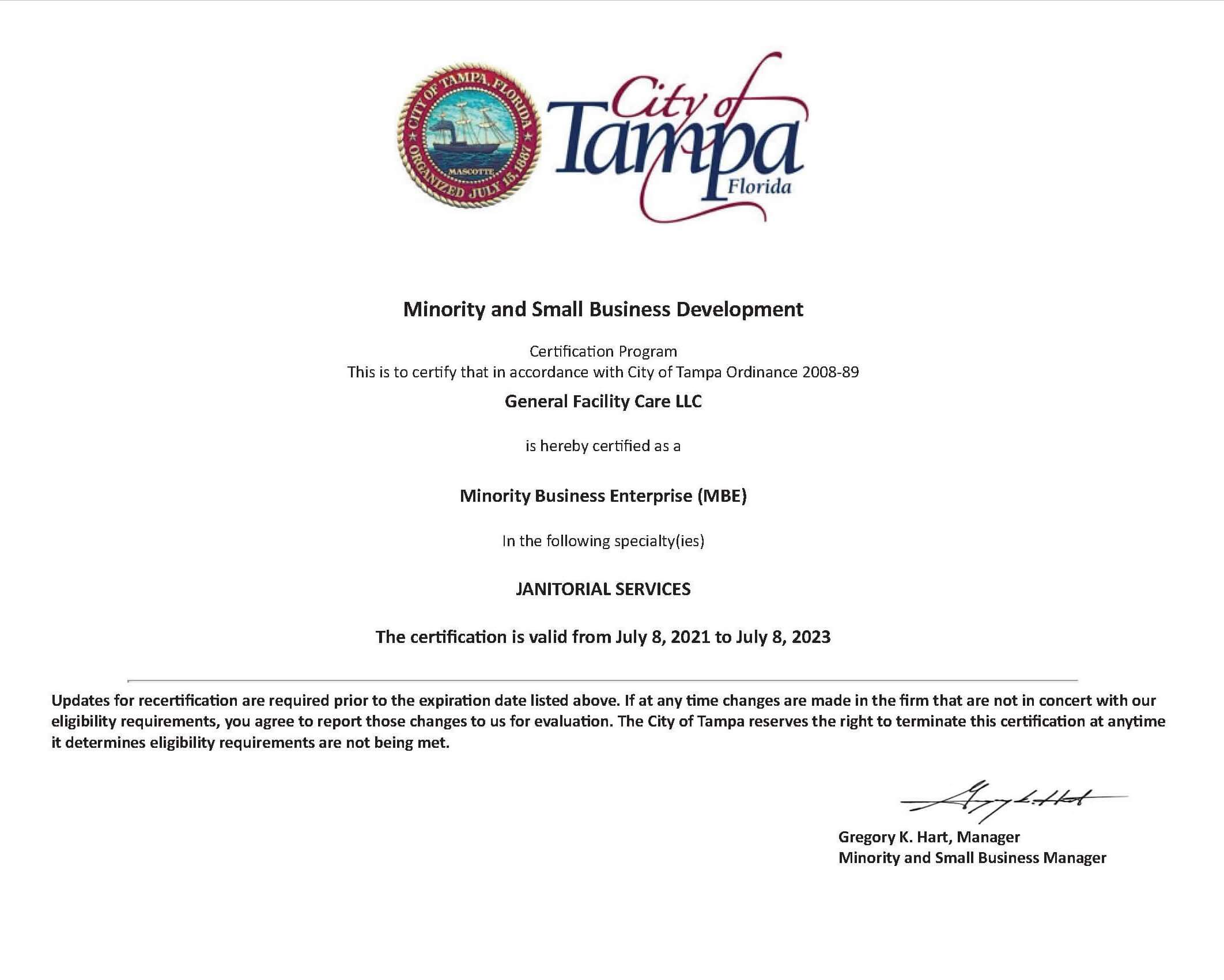 General Facility Care LLC's Certificate